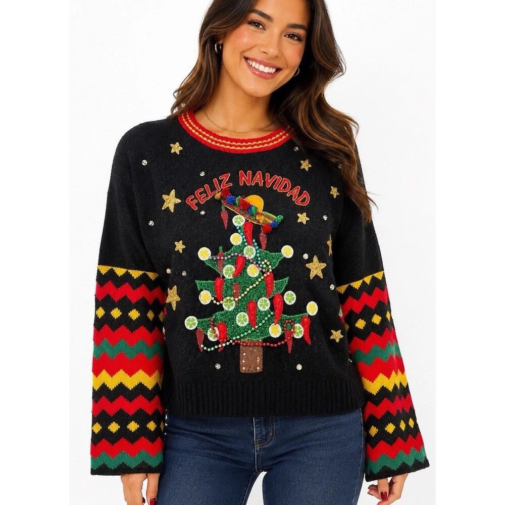 Holiday Time Ugly Christmas Holiday Feliz Navidad Sweater Size XXL 20 Womens